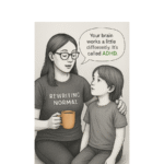 A mother explains ADHD to her child using supportive language and body cues.