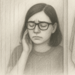 Parent silhouette behind a foggy shower screen — a quiet moment of hidden emotion